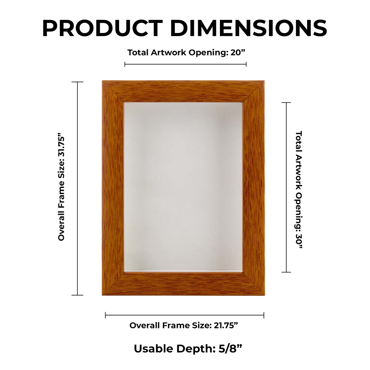 Warm Honey Brown Wood Shadow Box Frame with Acrylic Front - White Suede Backing, 30 Sizes